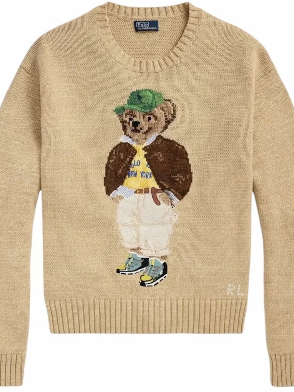 Polo by Ralph Lauren Tan Bear Intarsia Sweater with Green Accent